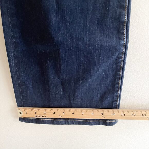 London Wide Leg Jeans 2 Boho Flare Leg Mid Rise Dark Blue Wash Denim Stretch - Picture 5 of 9